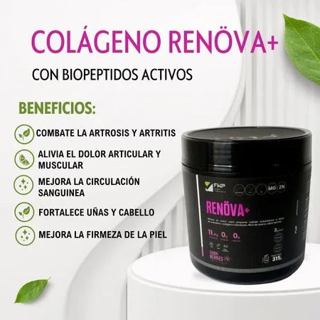 RENOVA+ Colágeno Hidrolizado con Biopéptidos Activos – 315 g | Sabor Berries