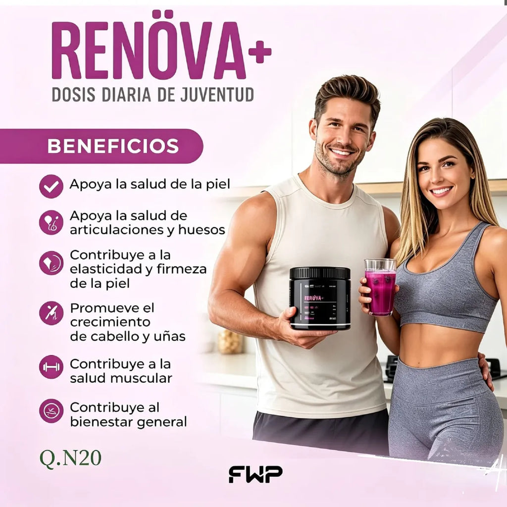 RENOVA+ Colágeno Hidrolizado con Biopéptidos Activos – 315 g | Sabor Berries