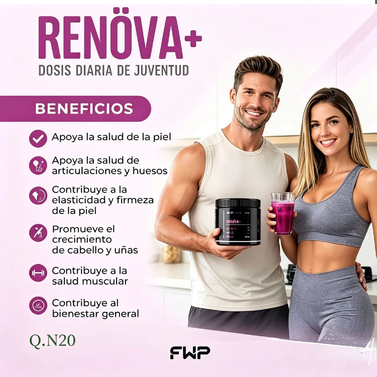 RENOVA+ Colágeno Hidrolizado con Biopéptidos Activos – 315 g | Sabor Berries