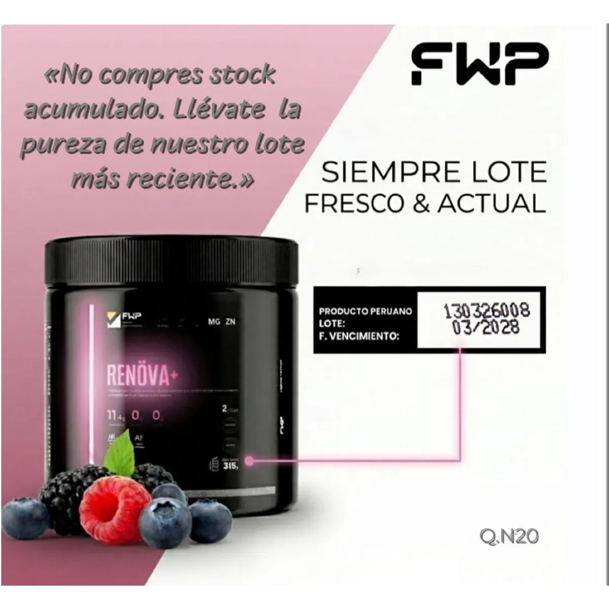 RENOVA+ Colágeno Hidrolizado con Biopéptidos Activos – 315 g | Sabor Berries