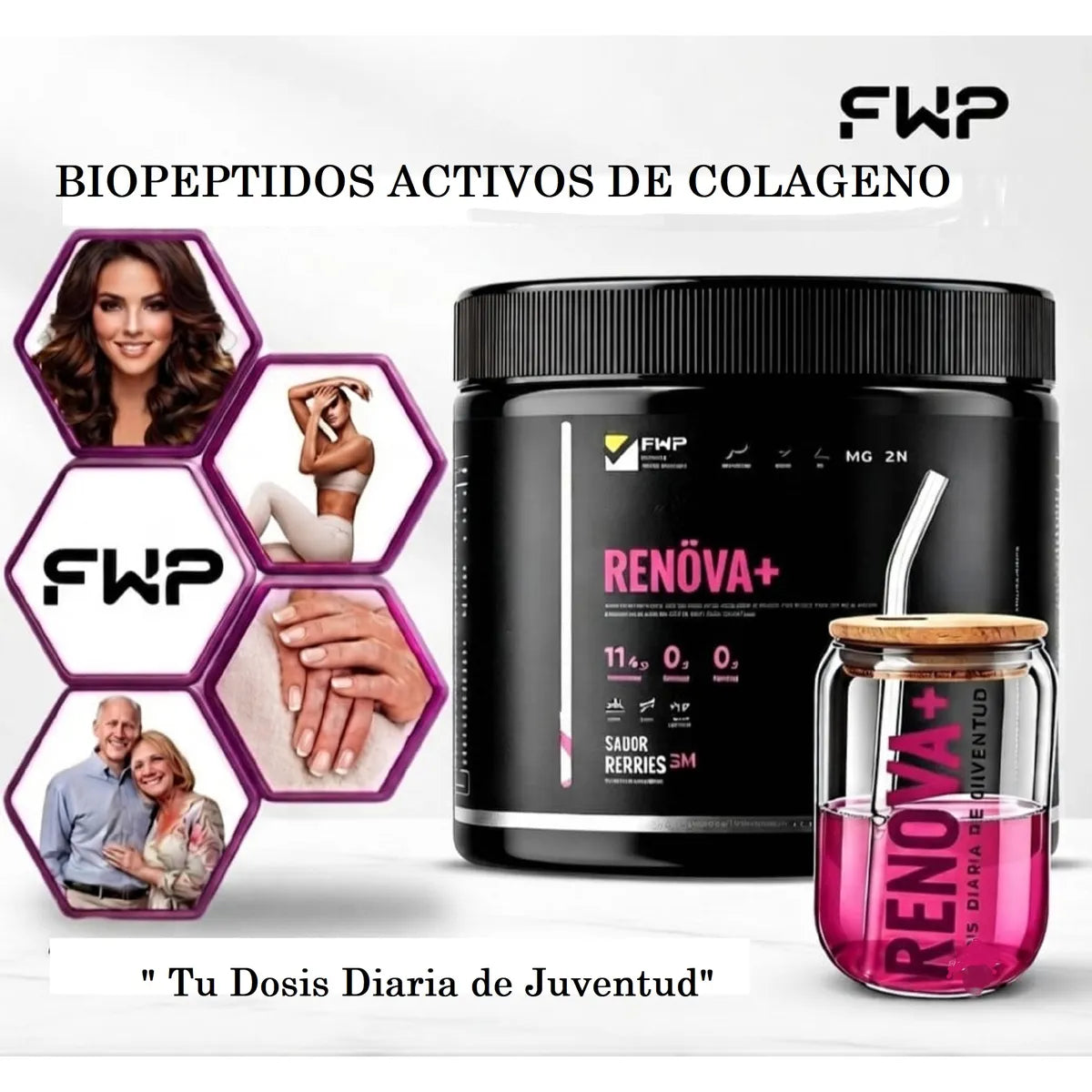 RENOVA+ Colágeno Hidrolizado con Biopéptidos Activos – 315 g | Sabor Berries